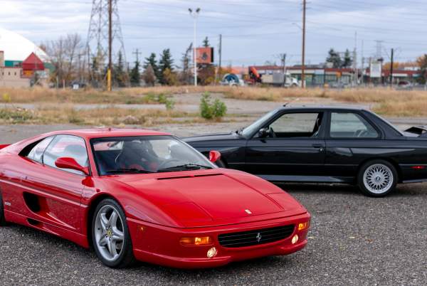In “Rosso Corsa” (Ferrari’s iconic Race Red) is the 1997 Ferrari F355 Berlinetta with a 1990 BMW M3 (E30).